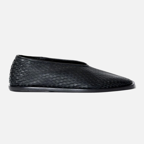 Square Leather Slippers Black
