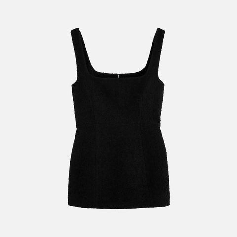 Square-Neck Bouclé Top Black