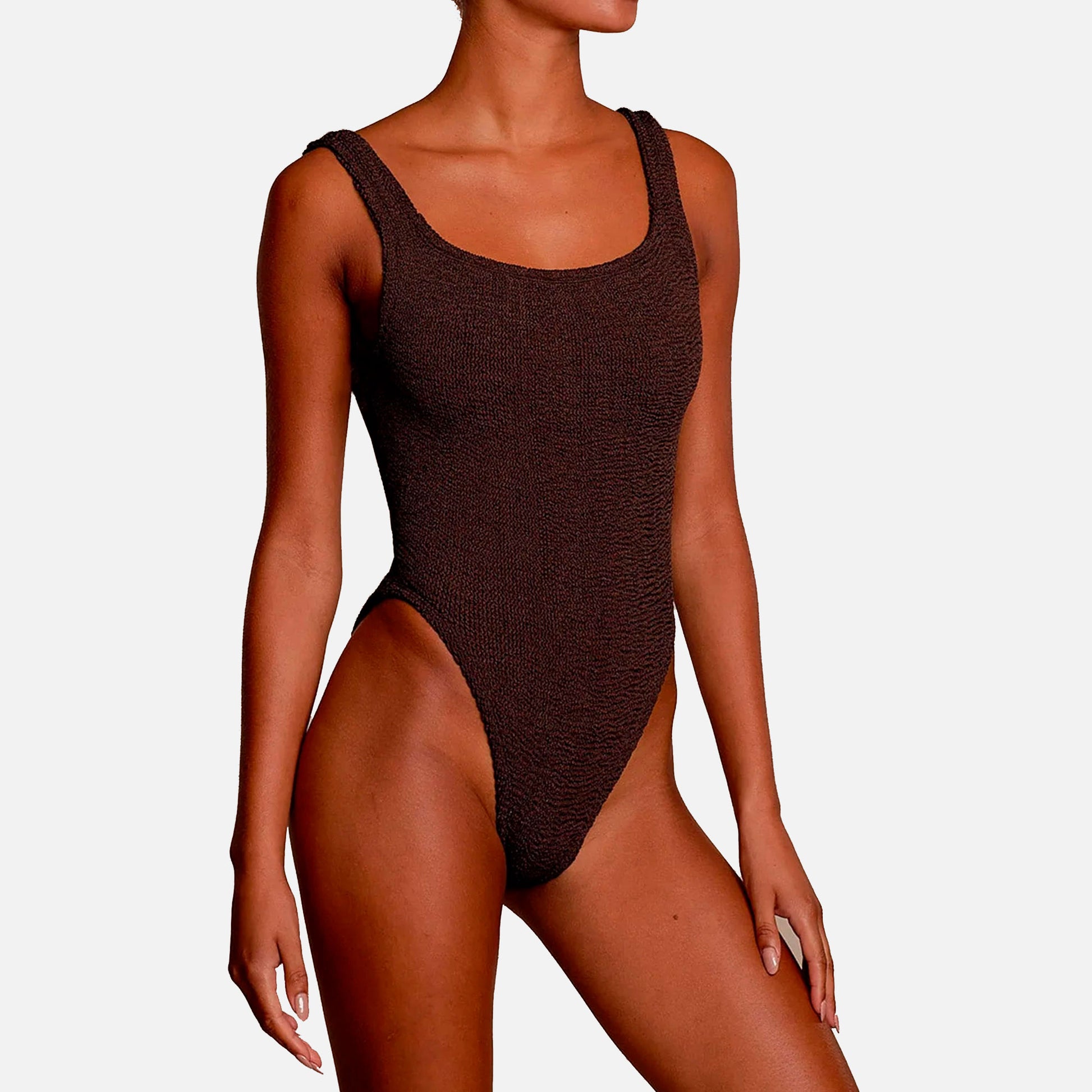 Square Neck Swimsuit Metallic Chocolate