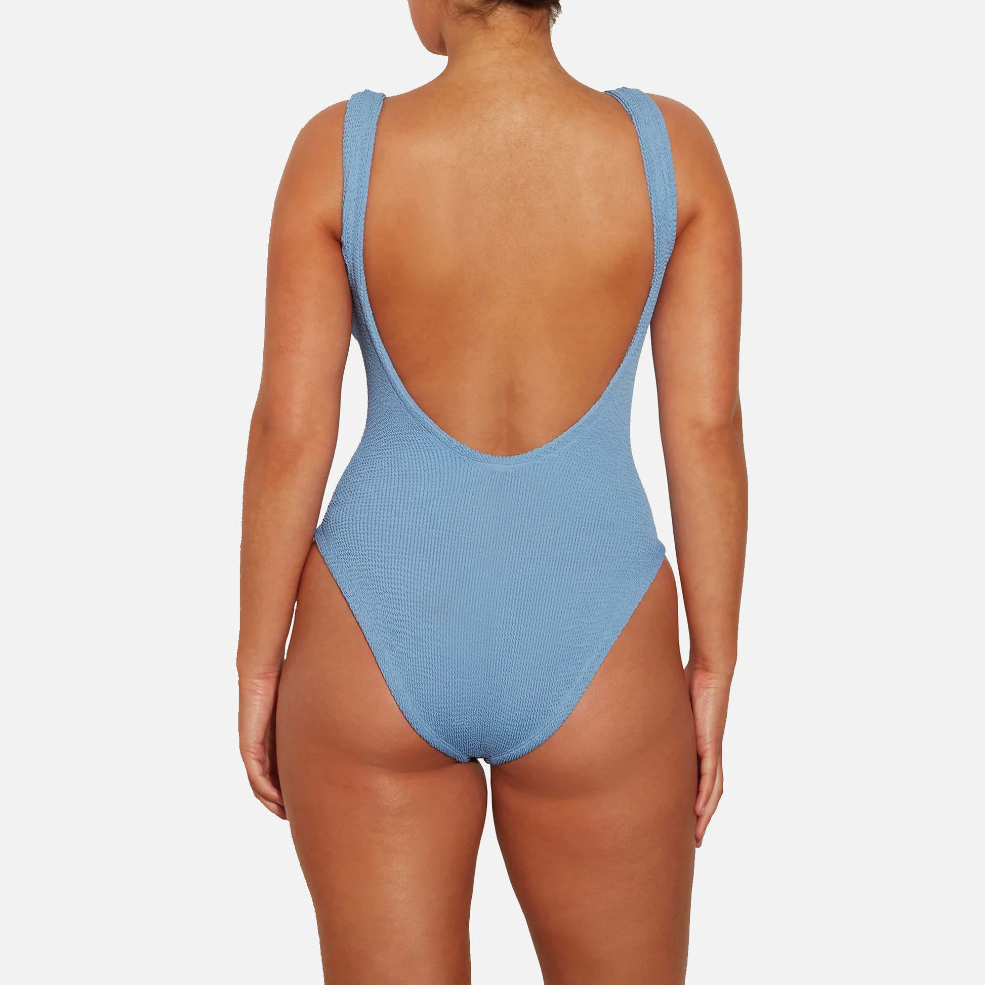 Square Neck Swimsuit Crinkle Cornflower