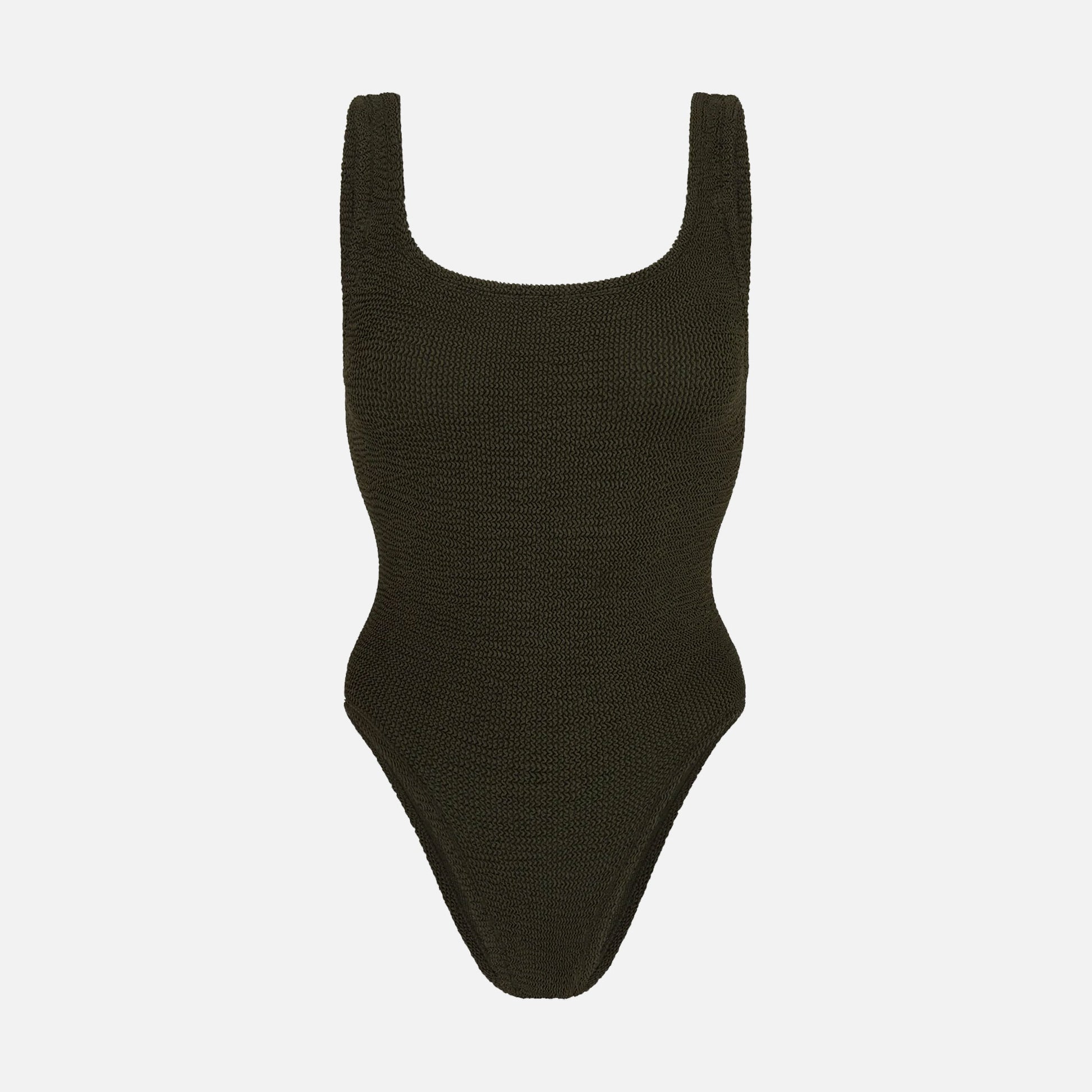 Square Neck Swimsuit Crinkle Metallic Khaki
