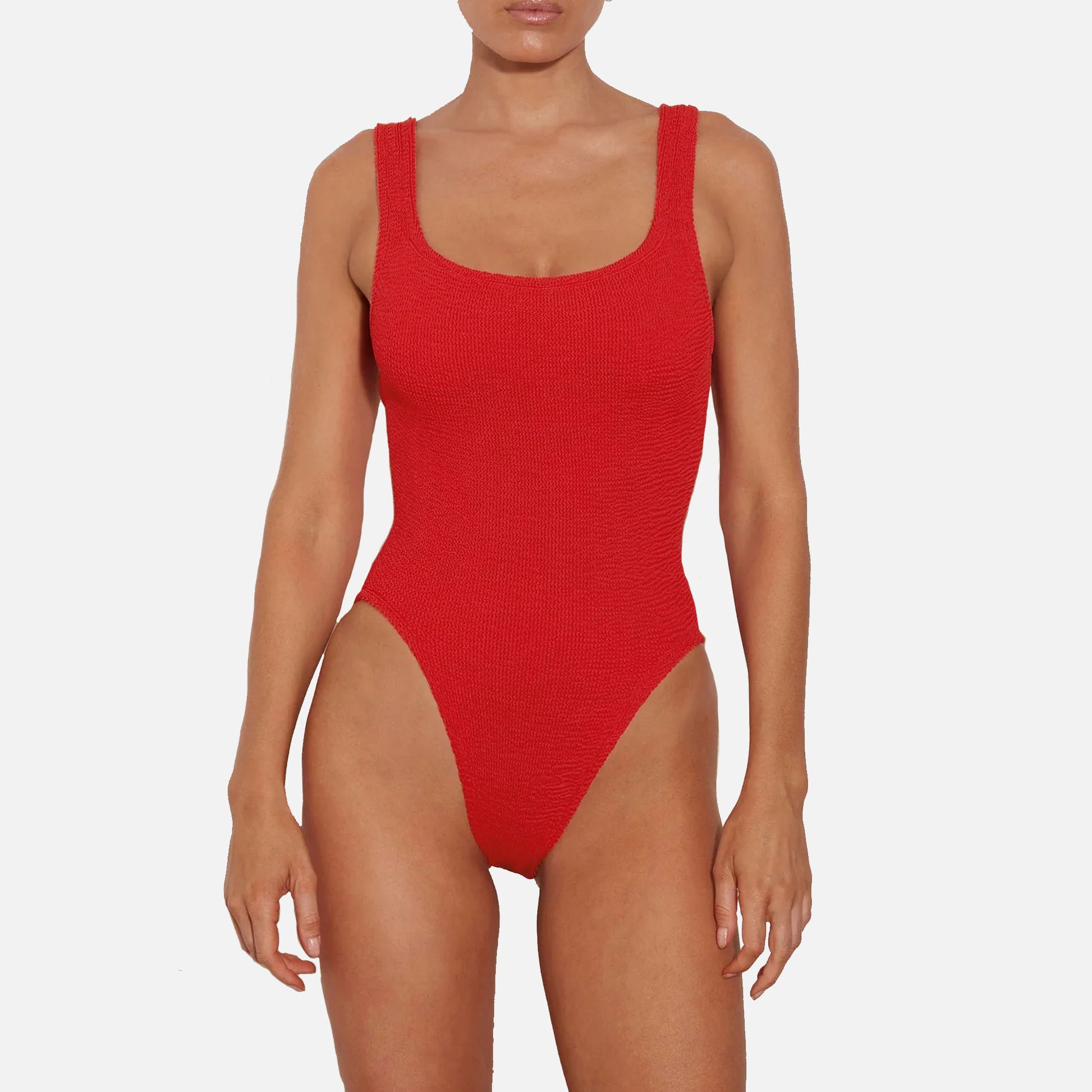 Square Neck Swimsuit Crinkle Red