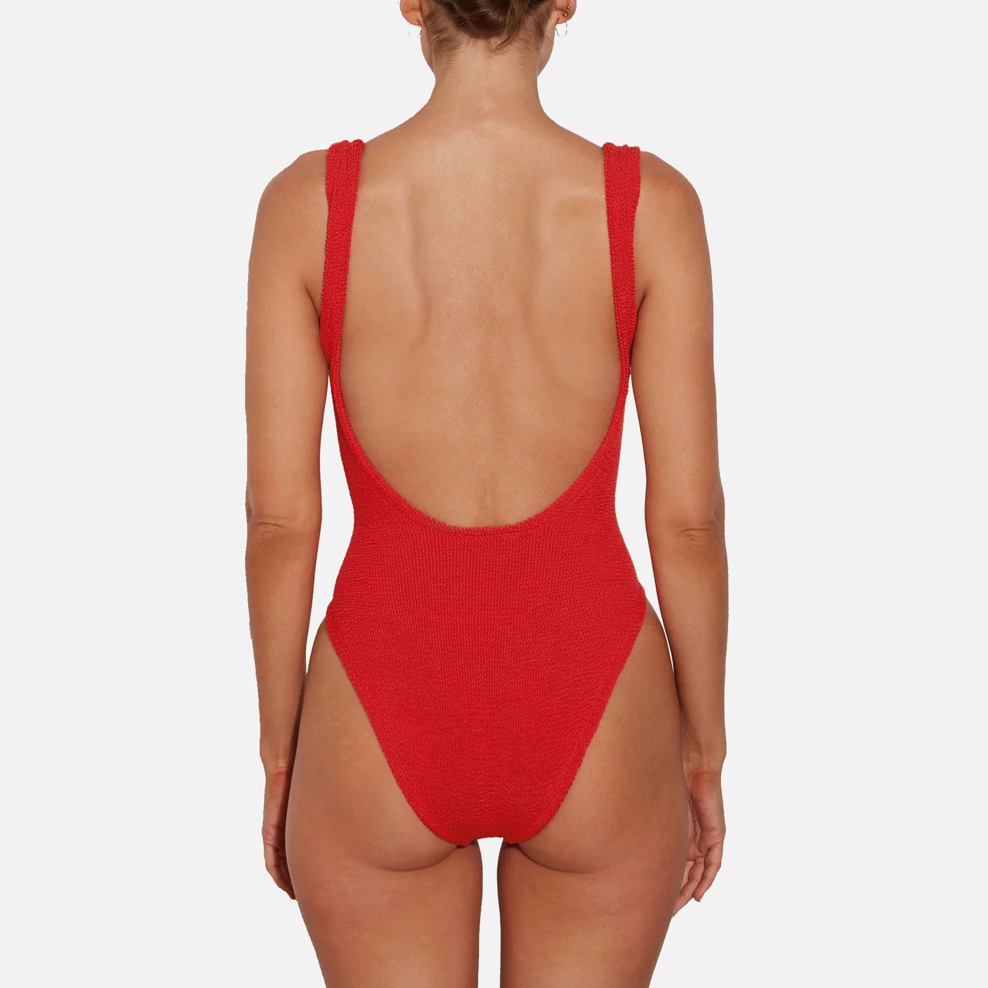 Square Neck Swimsuit Crinkle Red