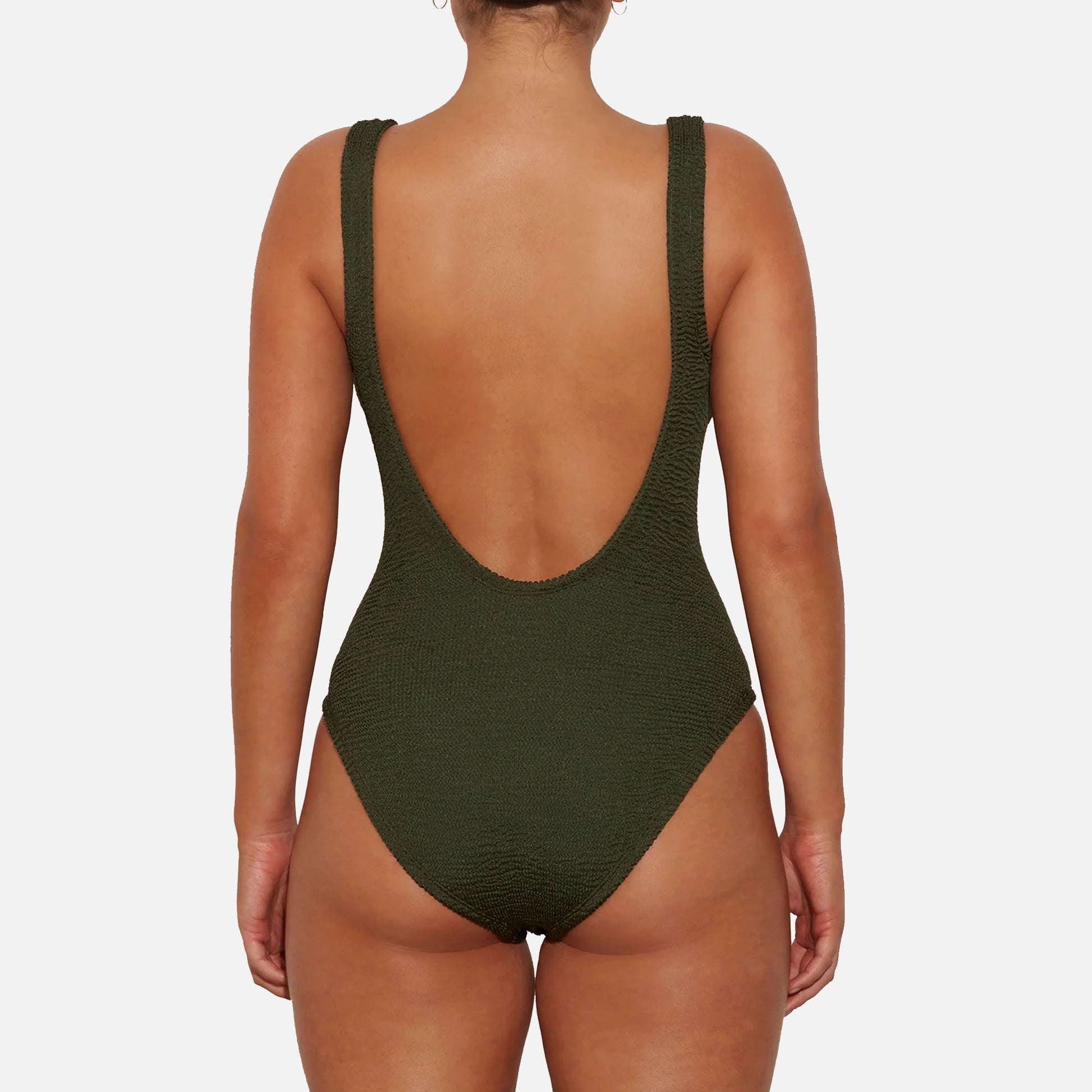 Square Neck Swimsuit Crinkle Metallic Khaki