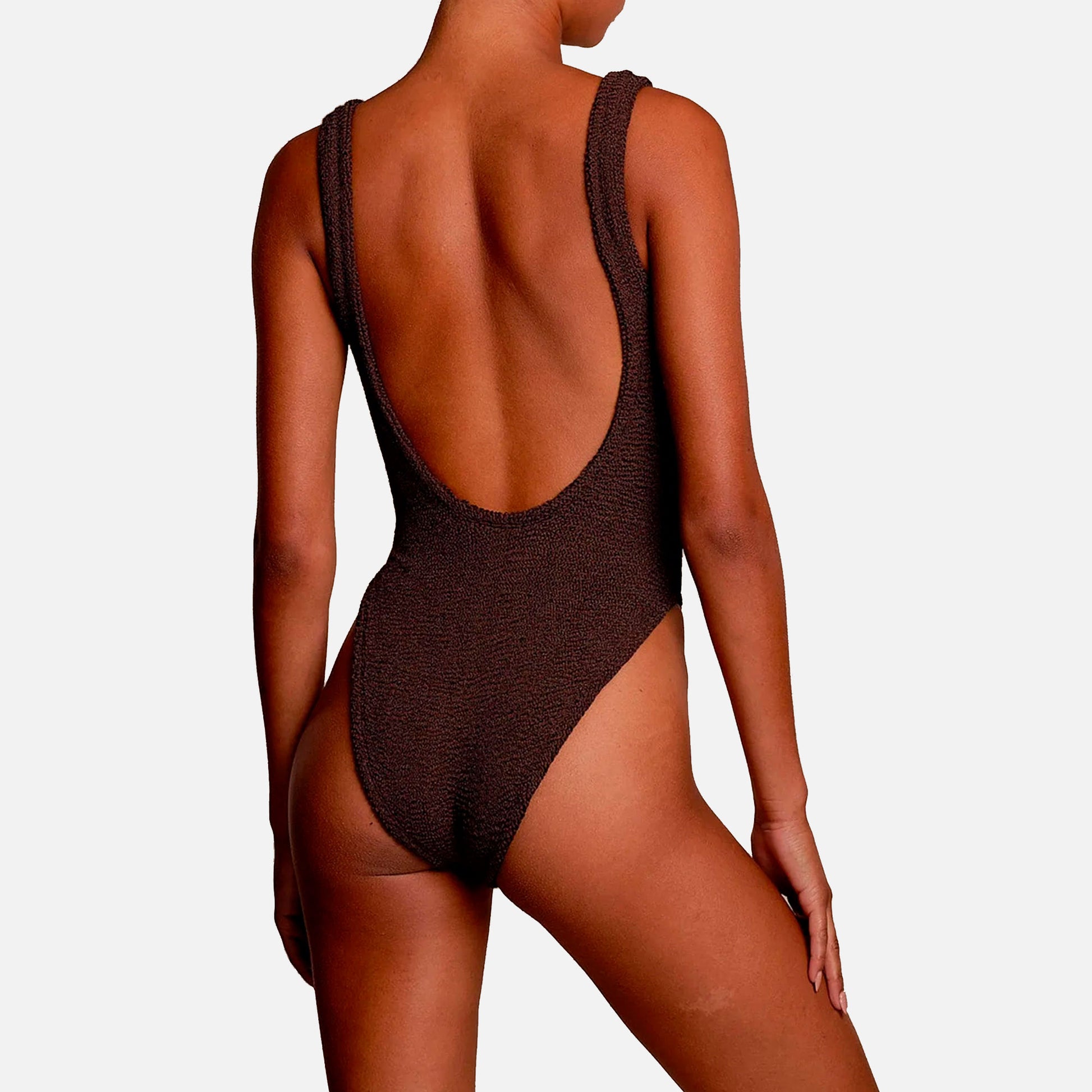 Square Neck Swimsuit Metallic Chocolate