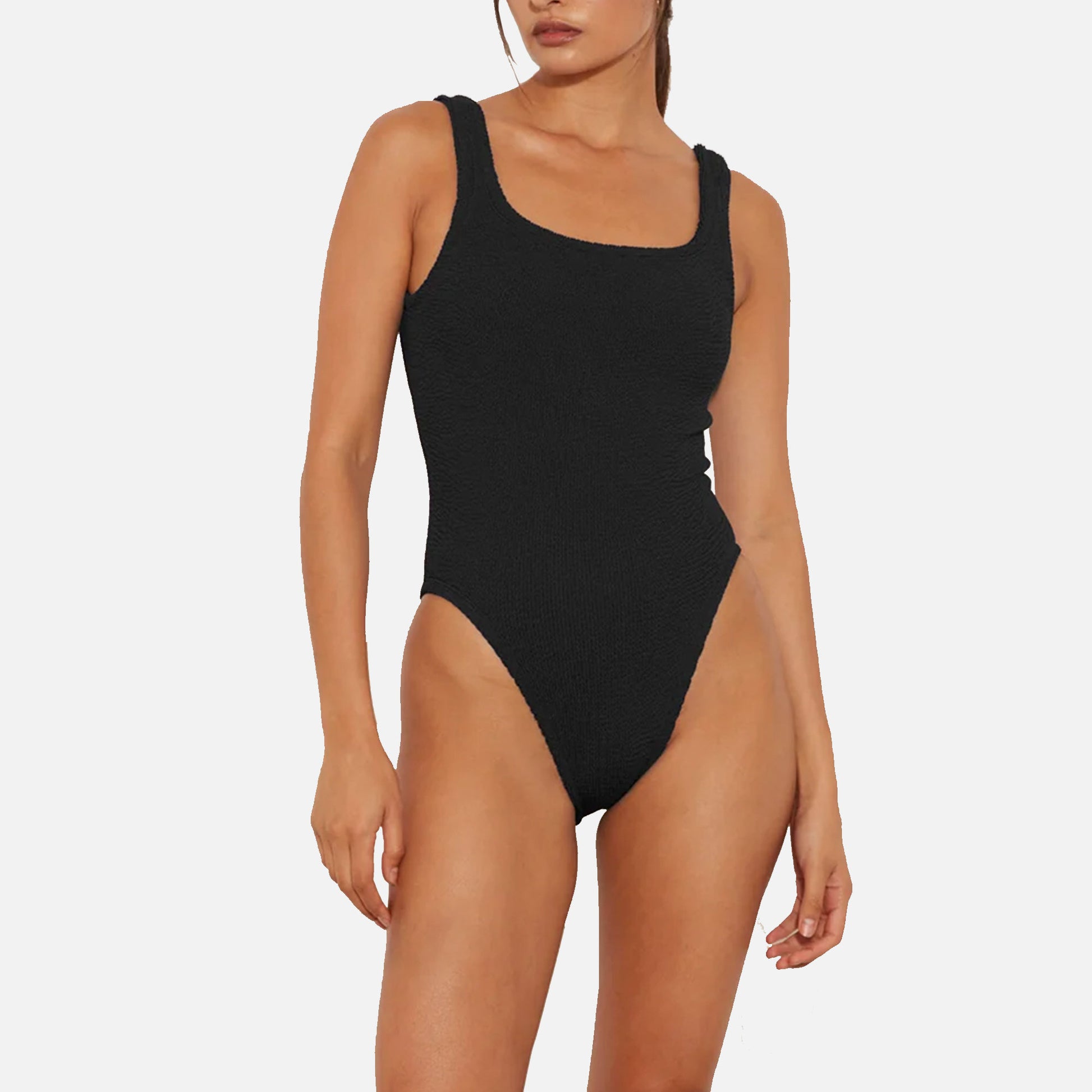 Square Neck Swimsuit Crinkle Black