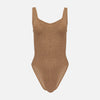 Square Neck Swimsuit Crinkle Metallic Cocoa
