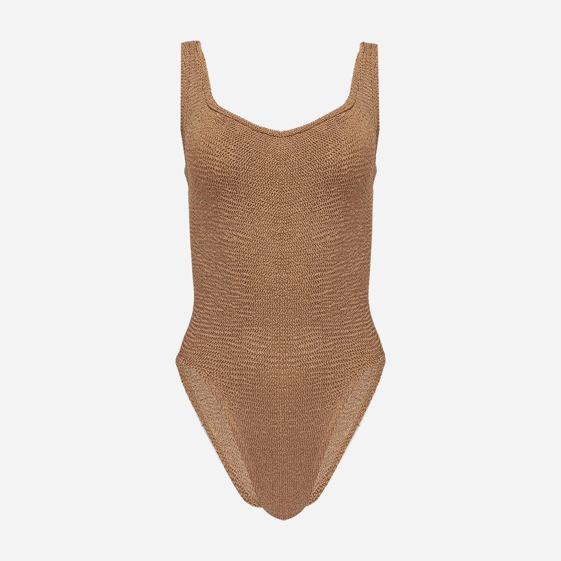 Square Neck Swimsuit Crinkle Metallic Cocoa