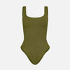 Square Neck Swimsuit Crinkle Metallic Moss