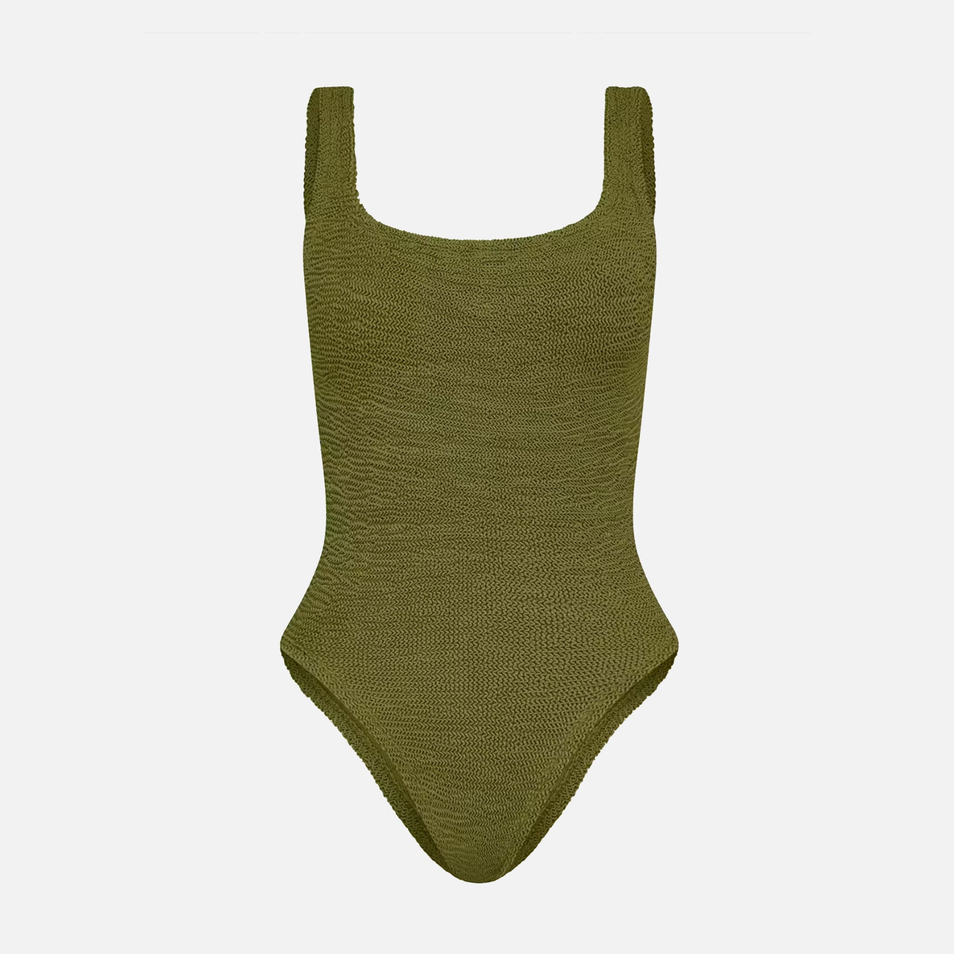 Square Neck Swimsuit Crinkle Metallic Moss
