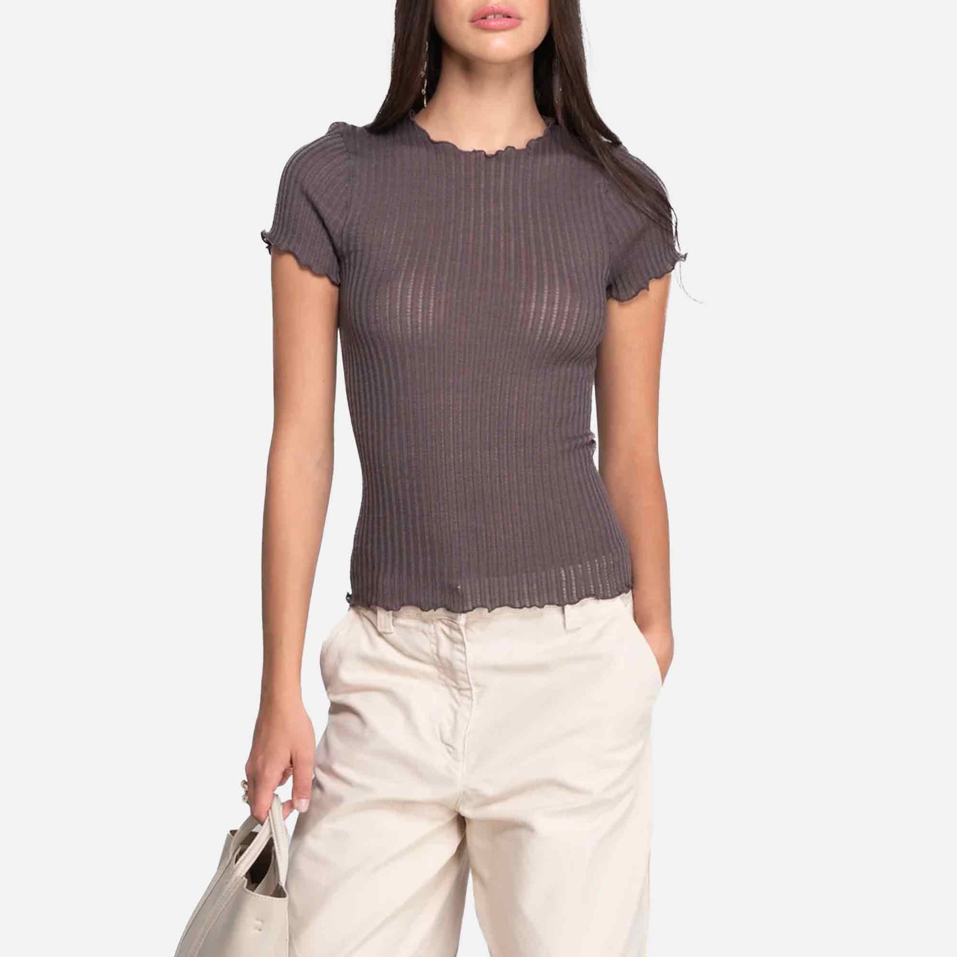 T-Shirt Operatino Wool Silk Taupe