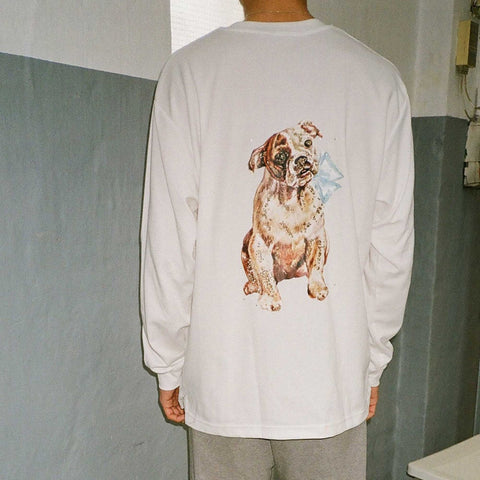 Oversized Long Sleeve Dog T-shirt White