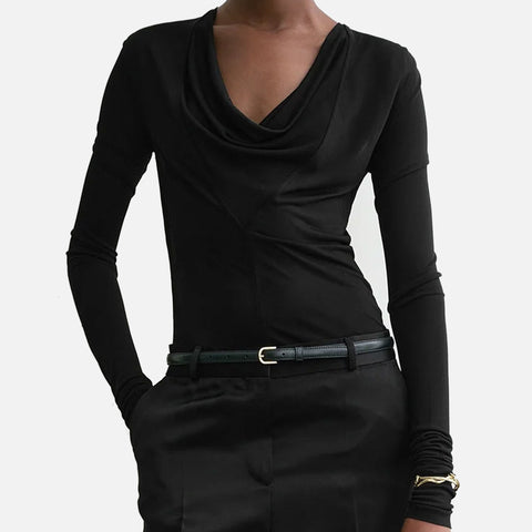 Draped V-Neck Top Black