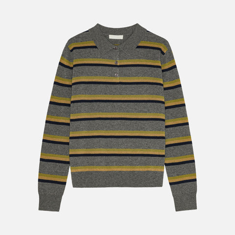 Ted Cashmere Polo Stripe Grey