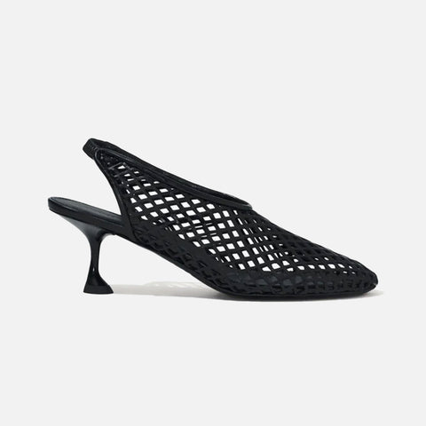 Tee Perforated Slingback Pumps Black