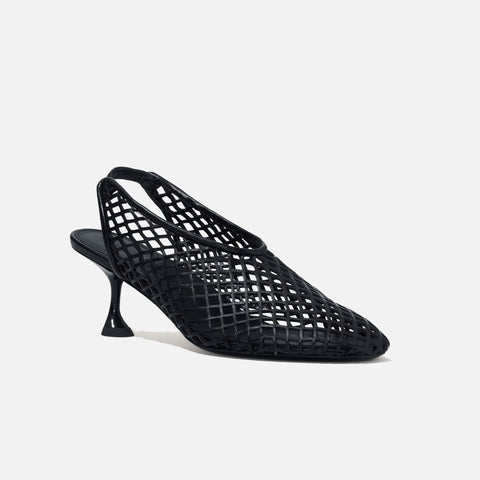 Tee Perforated Slingback Pumps Black