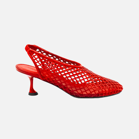 Tee Perforated Slingback Pumps Red