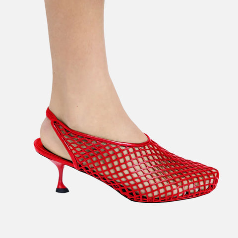 Tee Perforated Slingback Pumps Red