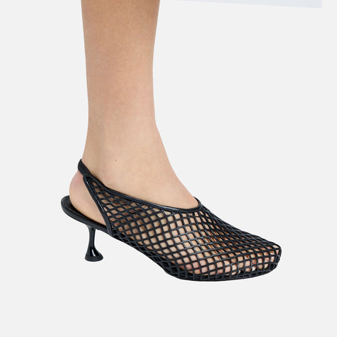 Tee Perforated Slingback Pumps Black