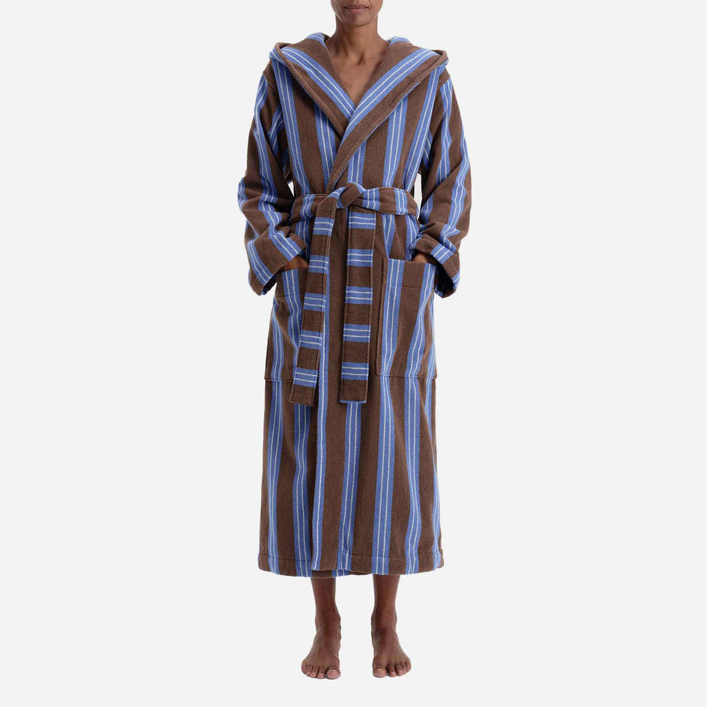 Hooded Bathrobe Chestnut Stripes