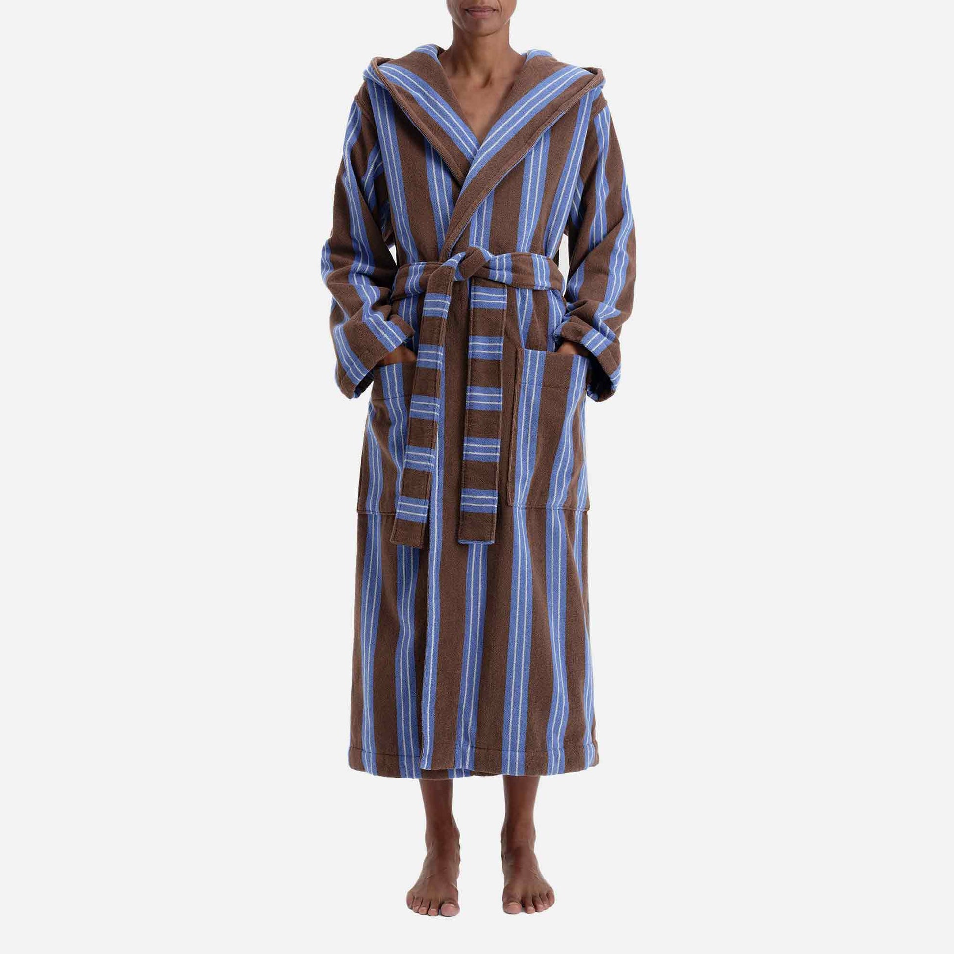 Hooded Bathrobe Chestnut Stripes