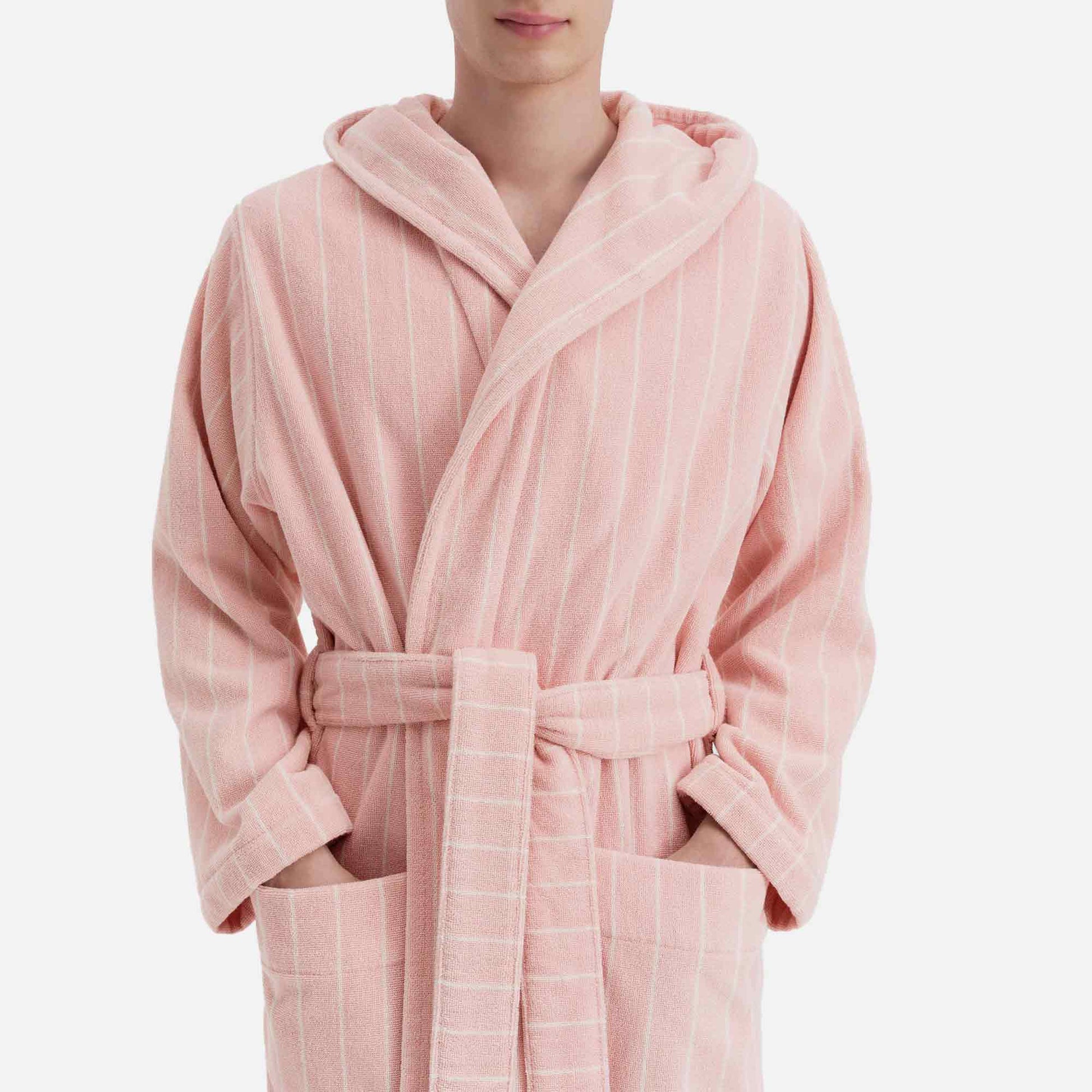 Hooded Bathrobe Shaded Pink Stripes
