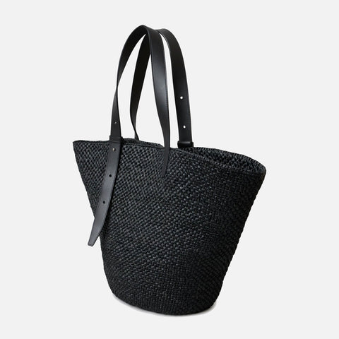 The Bianca Large Raffia Bag Black