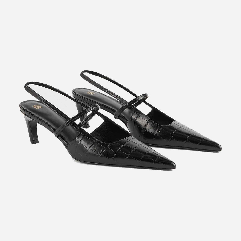 The Sharp Slingback Embossed Croco Black