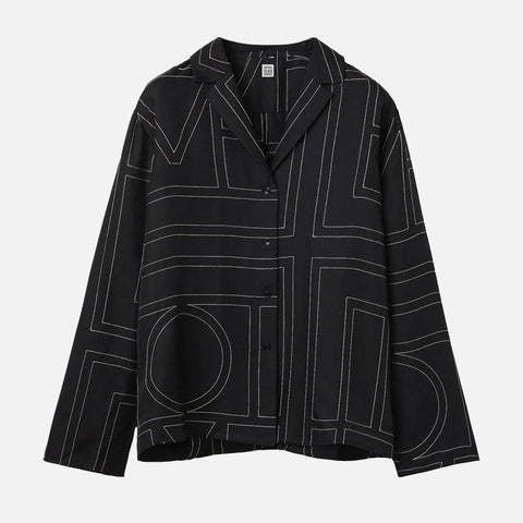 Silk PJ Top Black Monogram