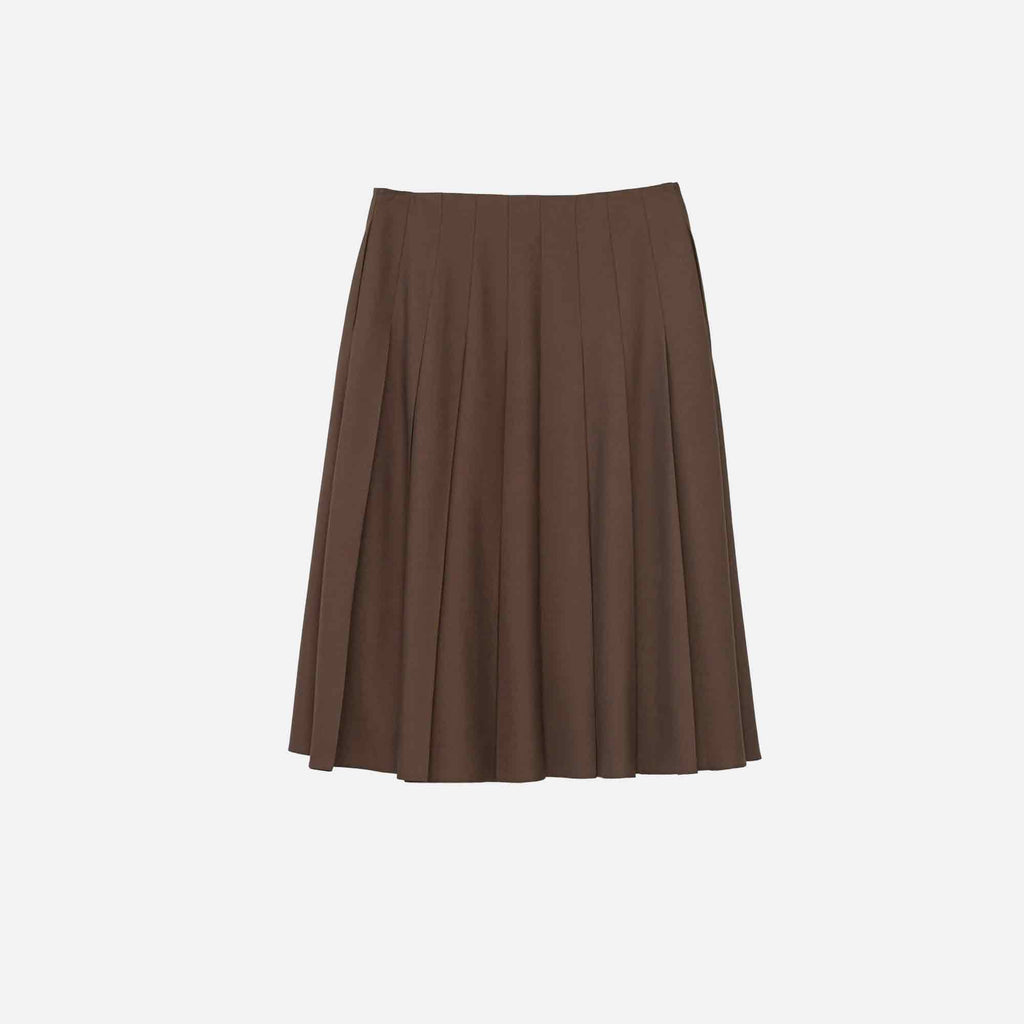 Tropical Wool Pleated Skirt Brown