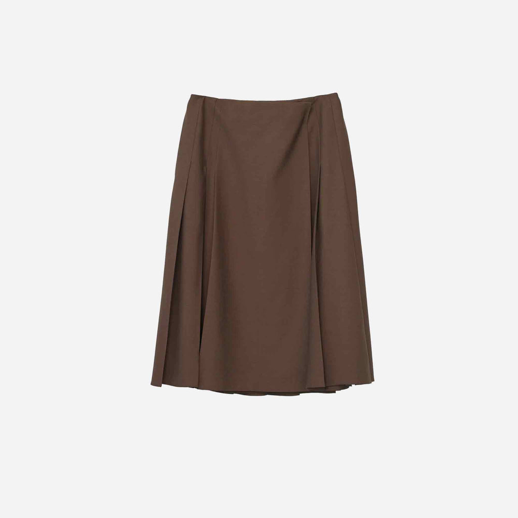 Tropical Wool Pleated Skirt Brown