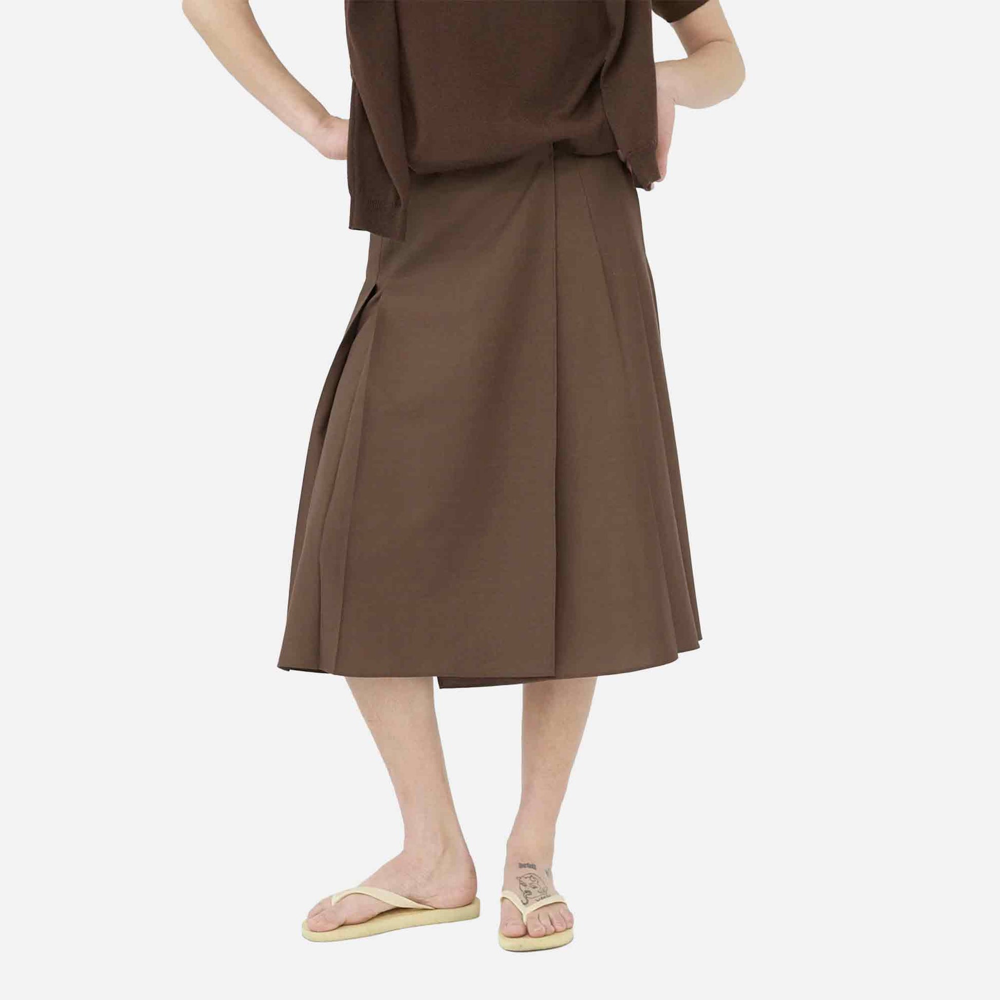Tropical Wool Pleated Skirt Brown