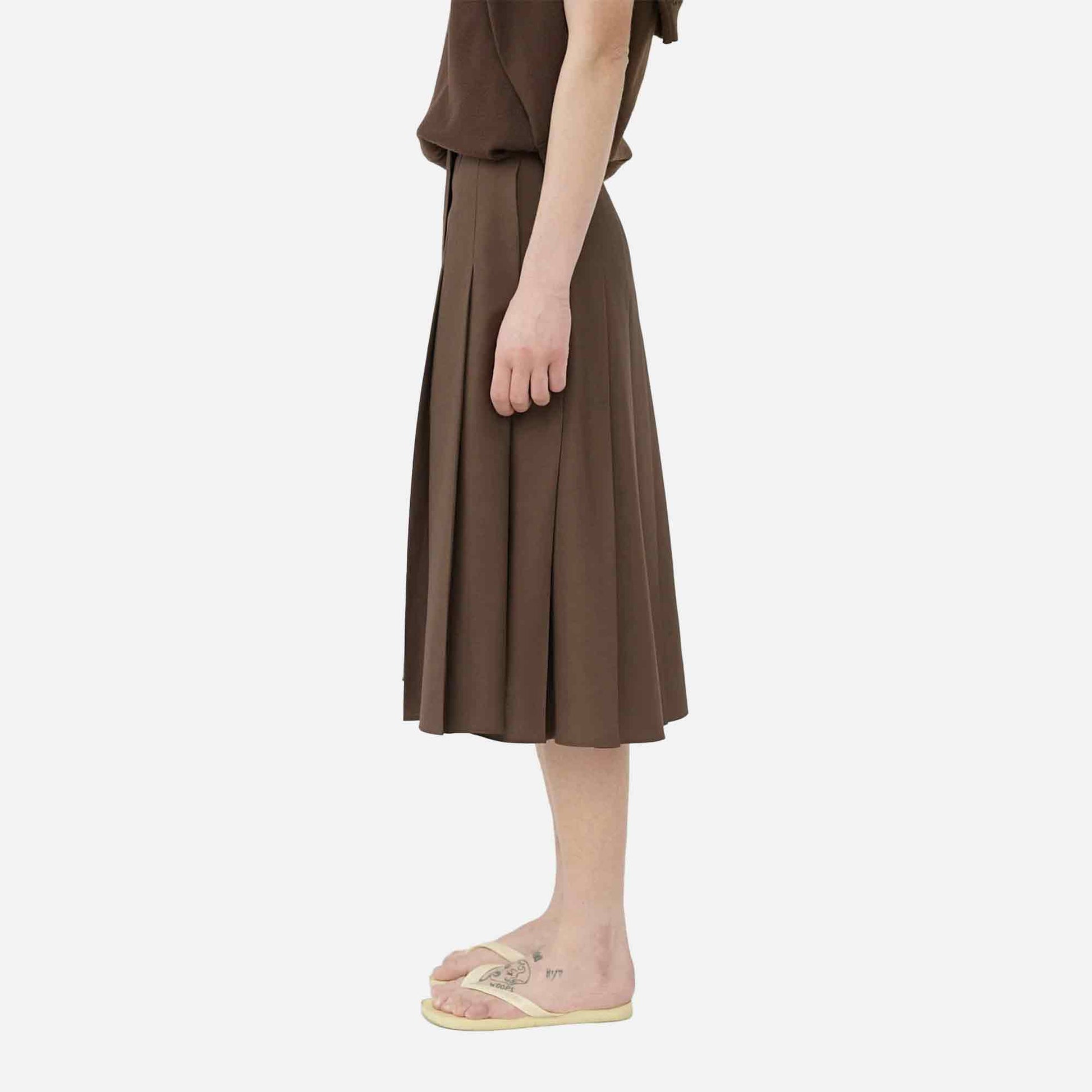 Tropical Wool Pleated Skirt Brown