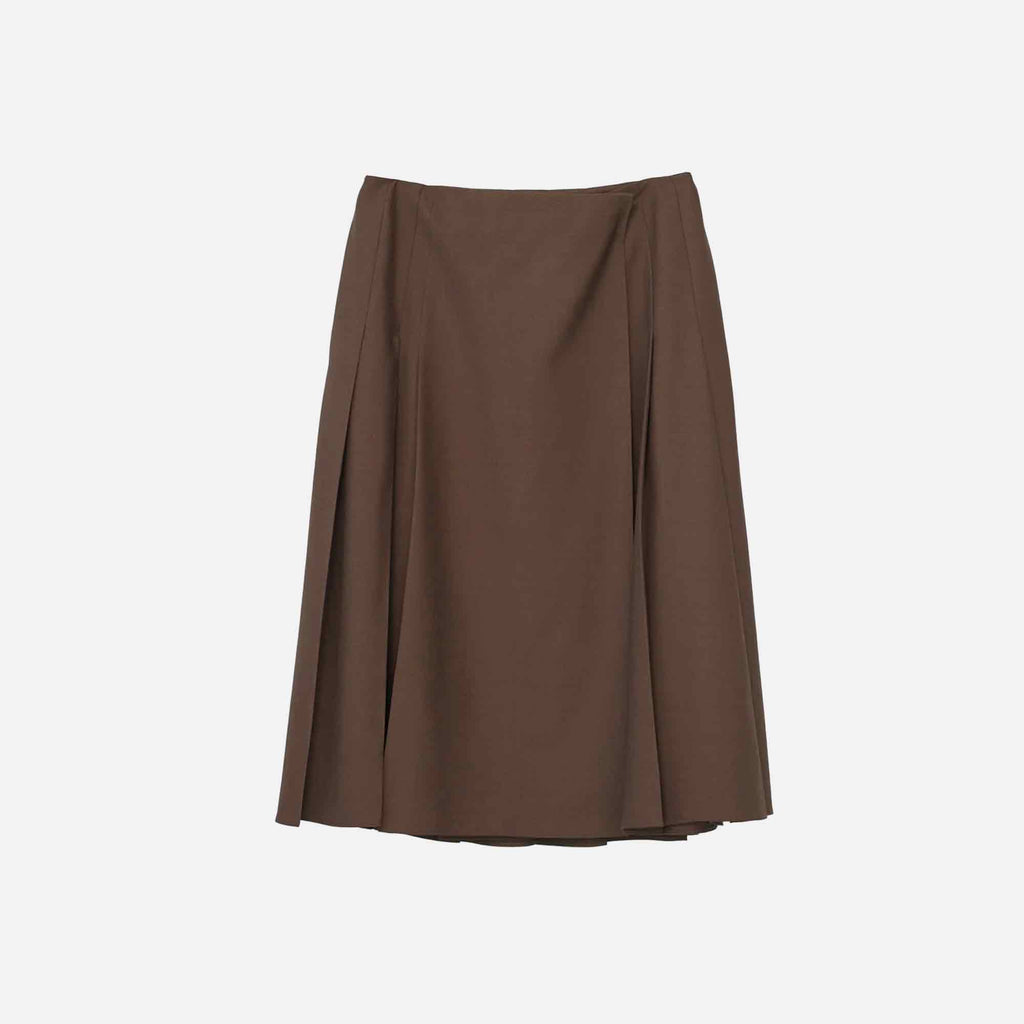 Tropical Wool Pleated Skirt Brown