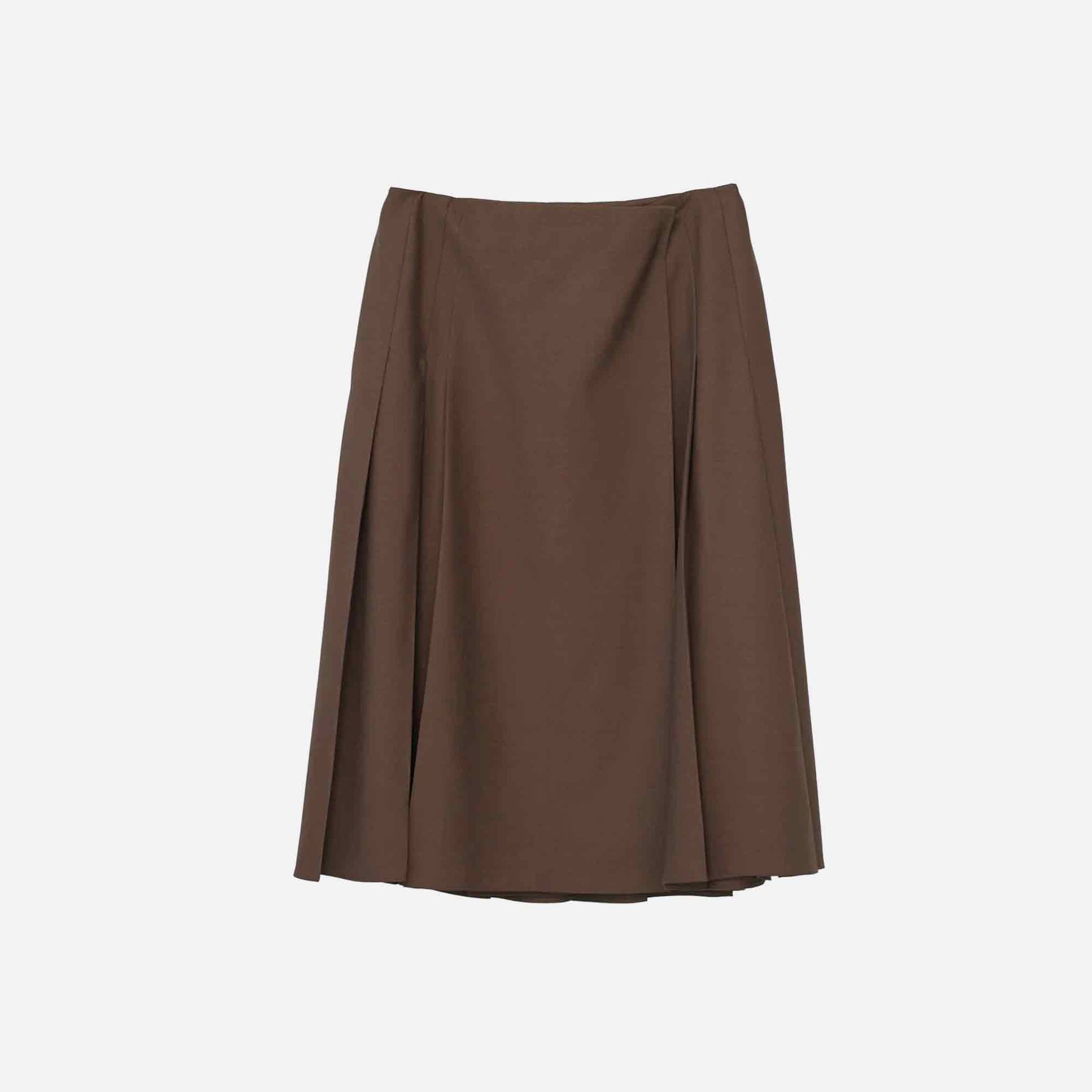 Tropical Wool Pleated Skirt Brown