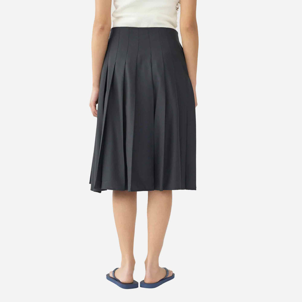 Tropical Wool Pleated Skirt Navy