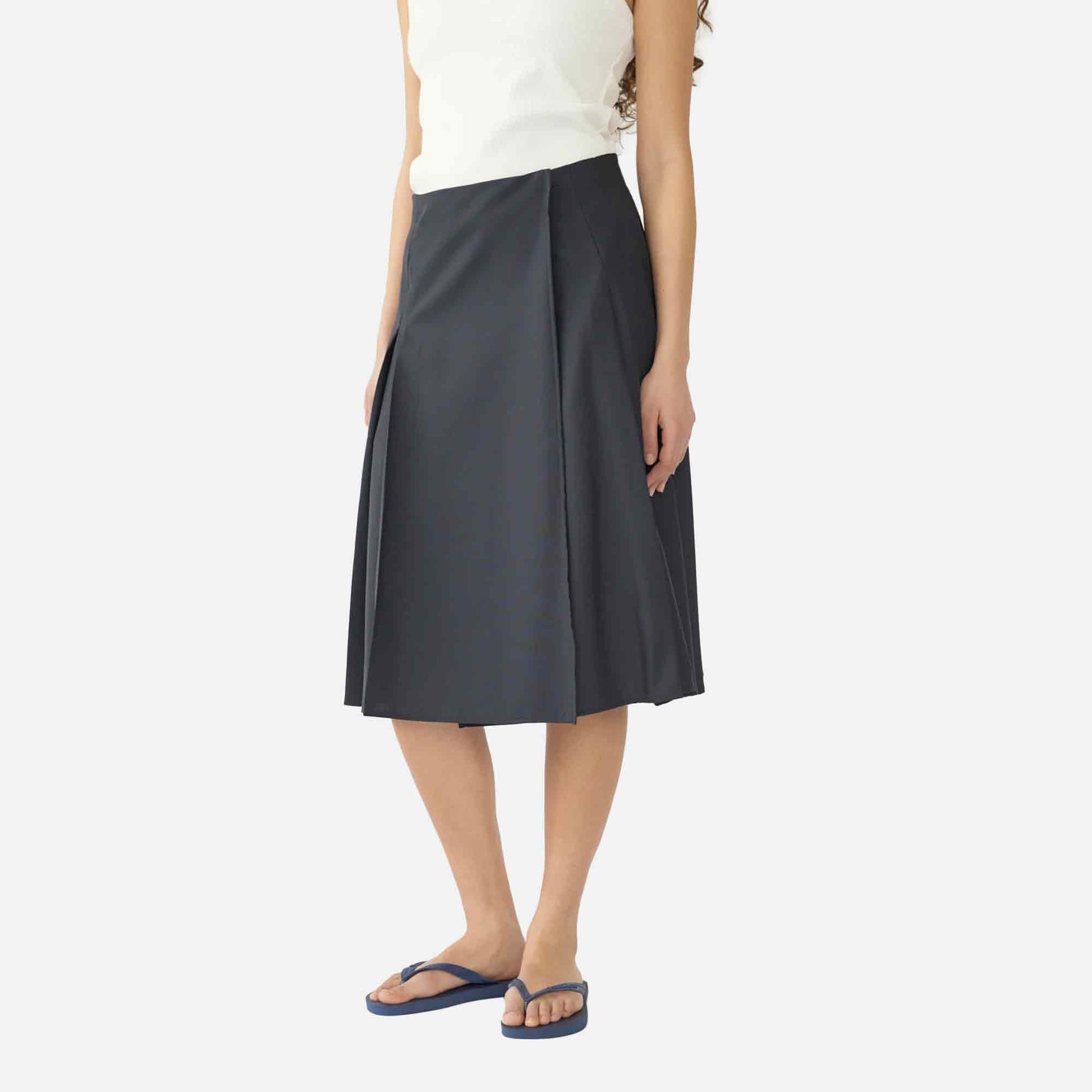 Tropical Wool Pleated Skirt Navy