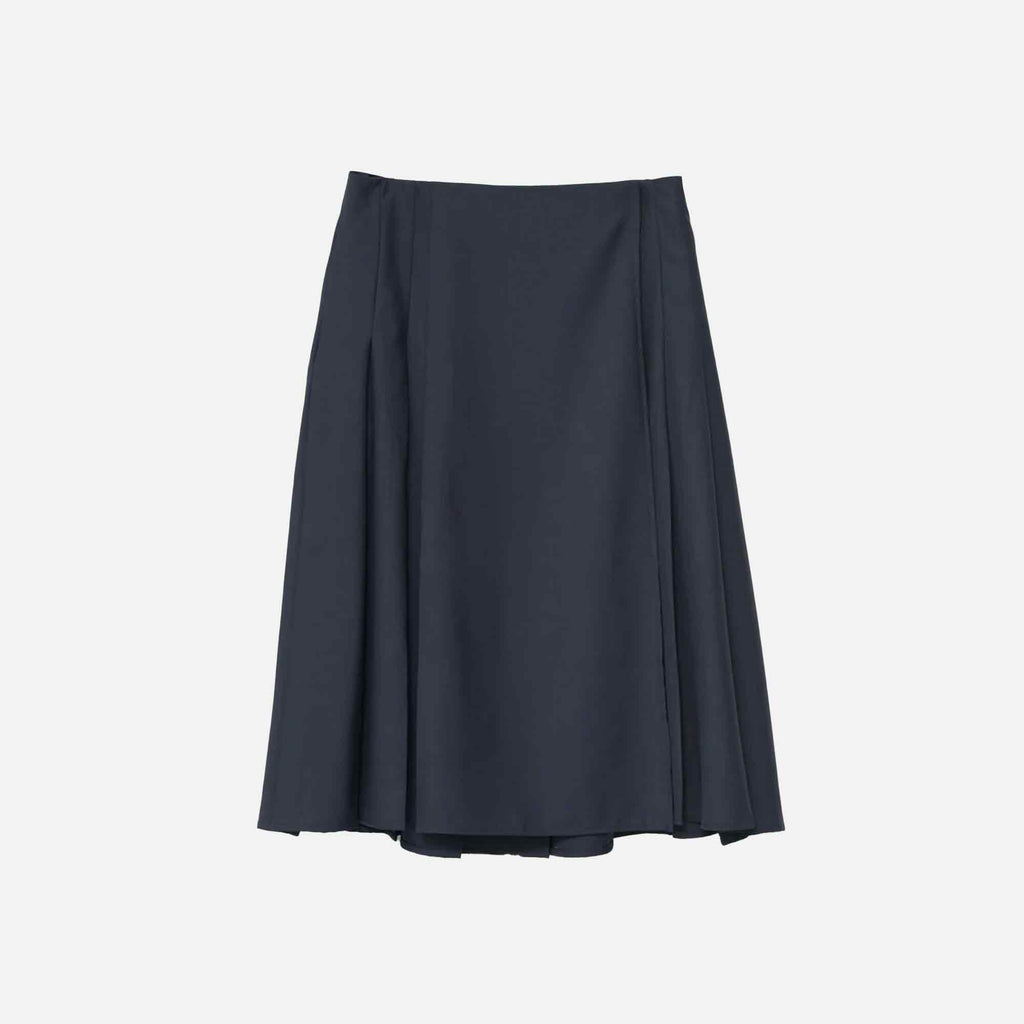 Tropical Wool Pleated Skirt Navy