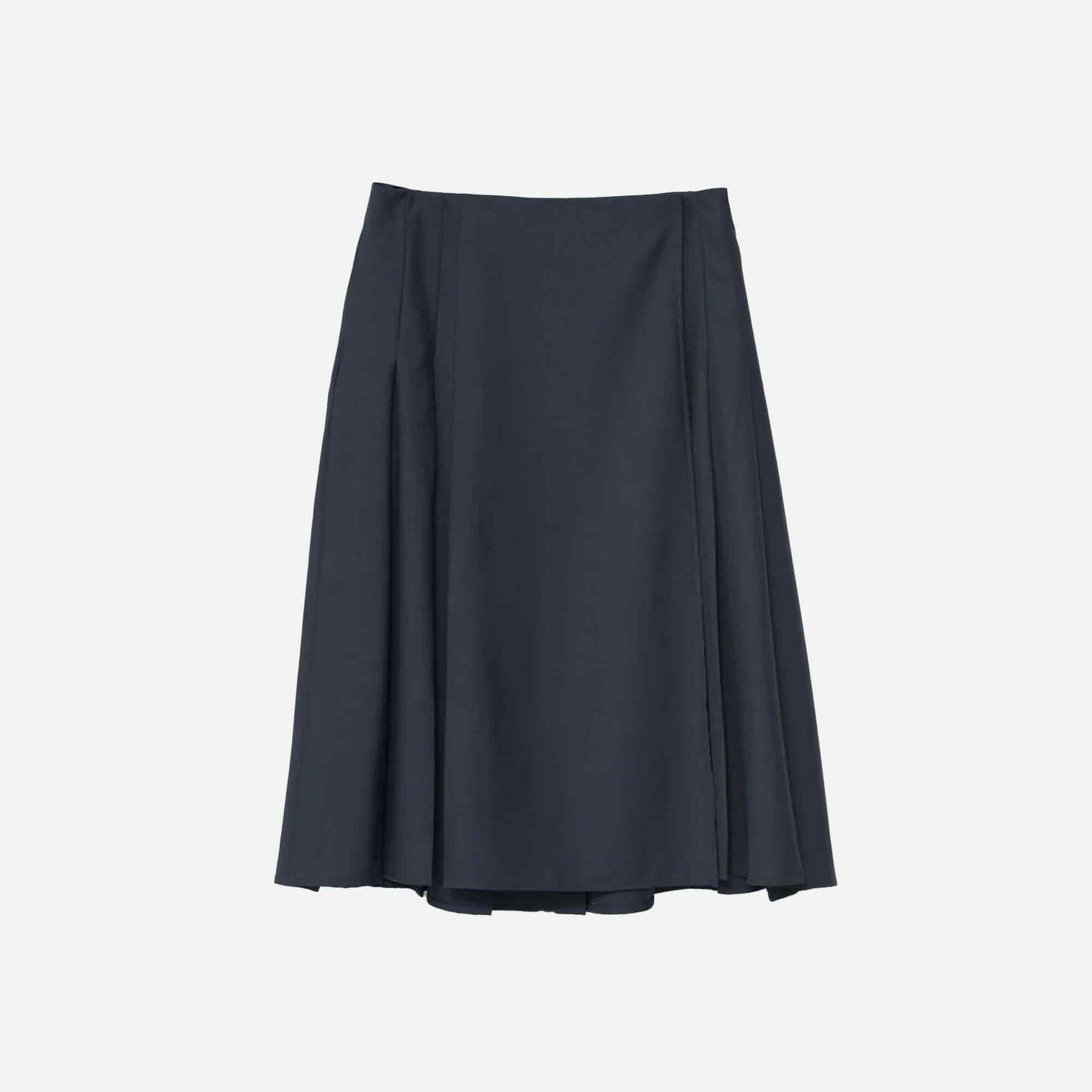 Tropical Wool Pleated Skirt Navy