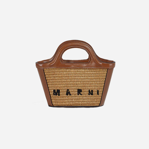 ブラウン TROPICALIA BAG MICRO Tropicalia Micro Bag in brown leather and raffia-effect fabric | Marni