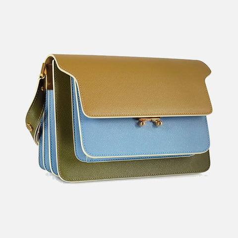Trunk Bag Saffiano Leather Moss Green/Light Blue/Green