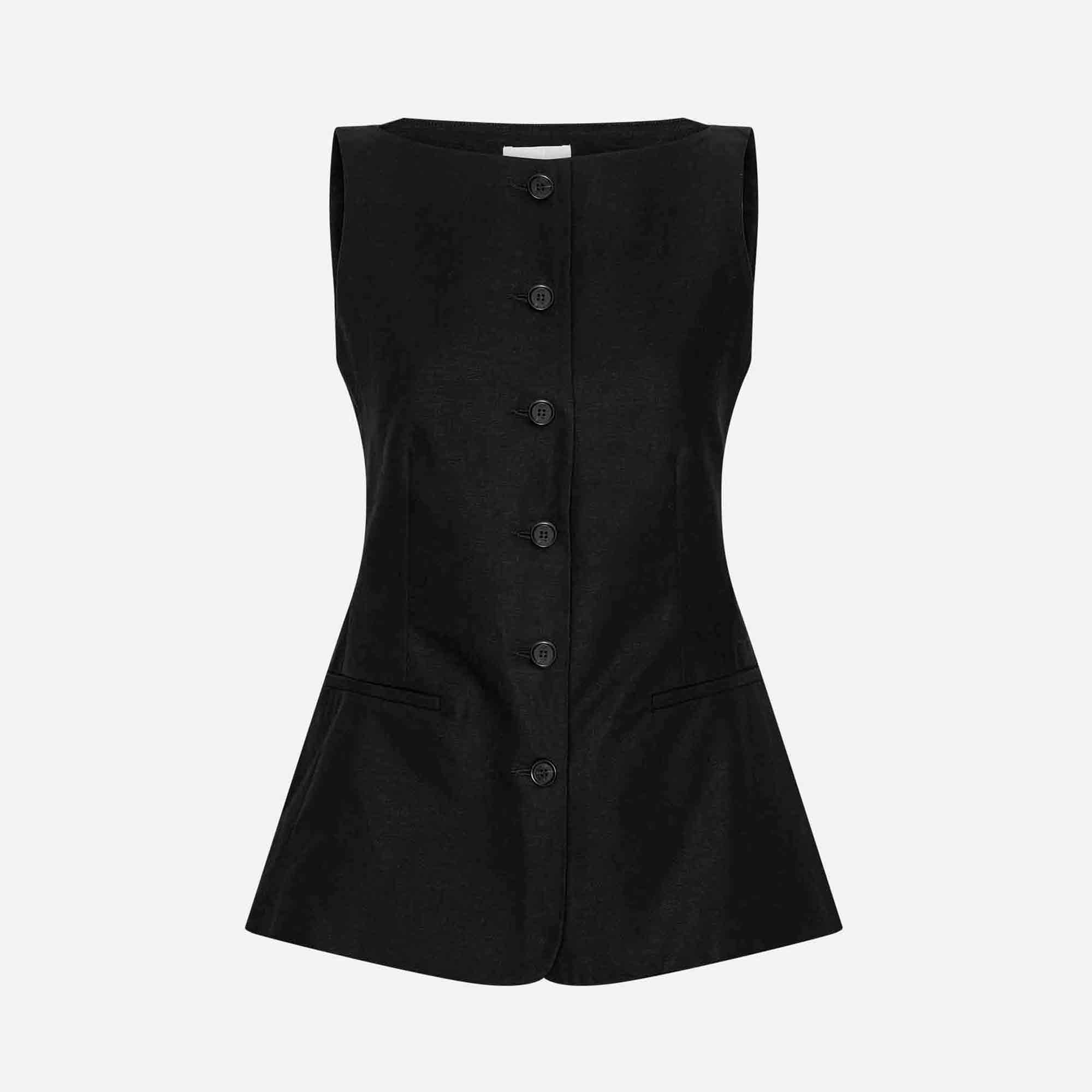 Turner Vest Black Cotton/Linen