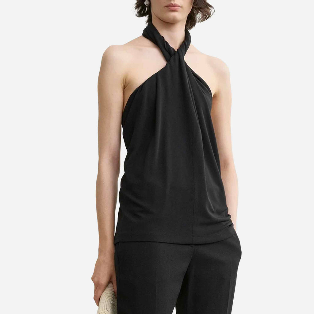 Twisted Jersey Halter Top Black