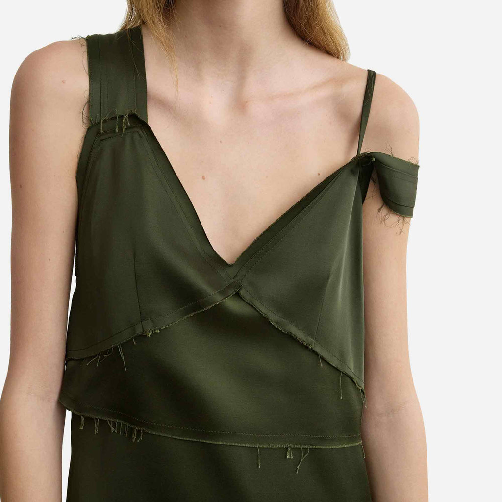 V-Neck Slip Dress Bottle Green