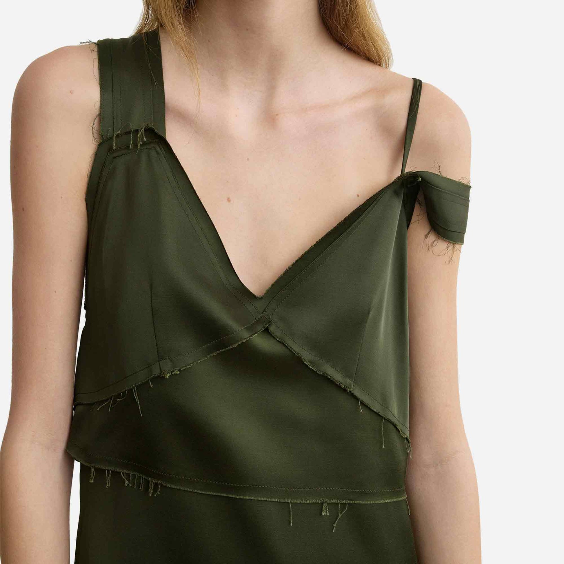 V-Neck Slip Dress Bottle Green