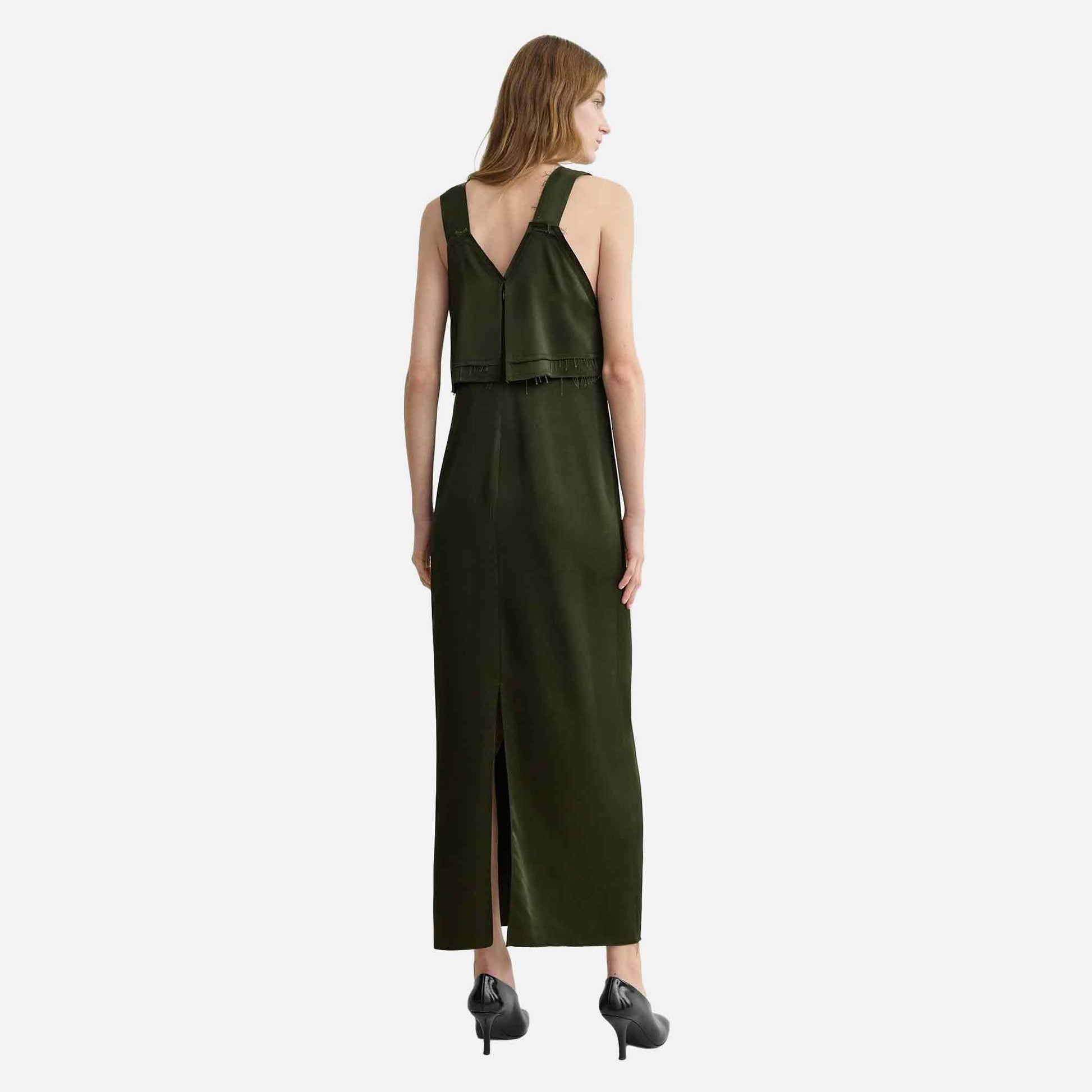 V-Neck Slip Dress Bottle Green