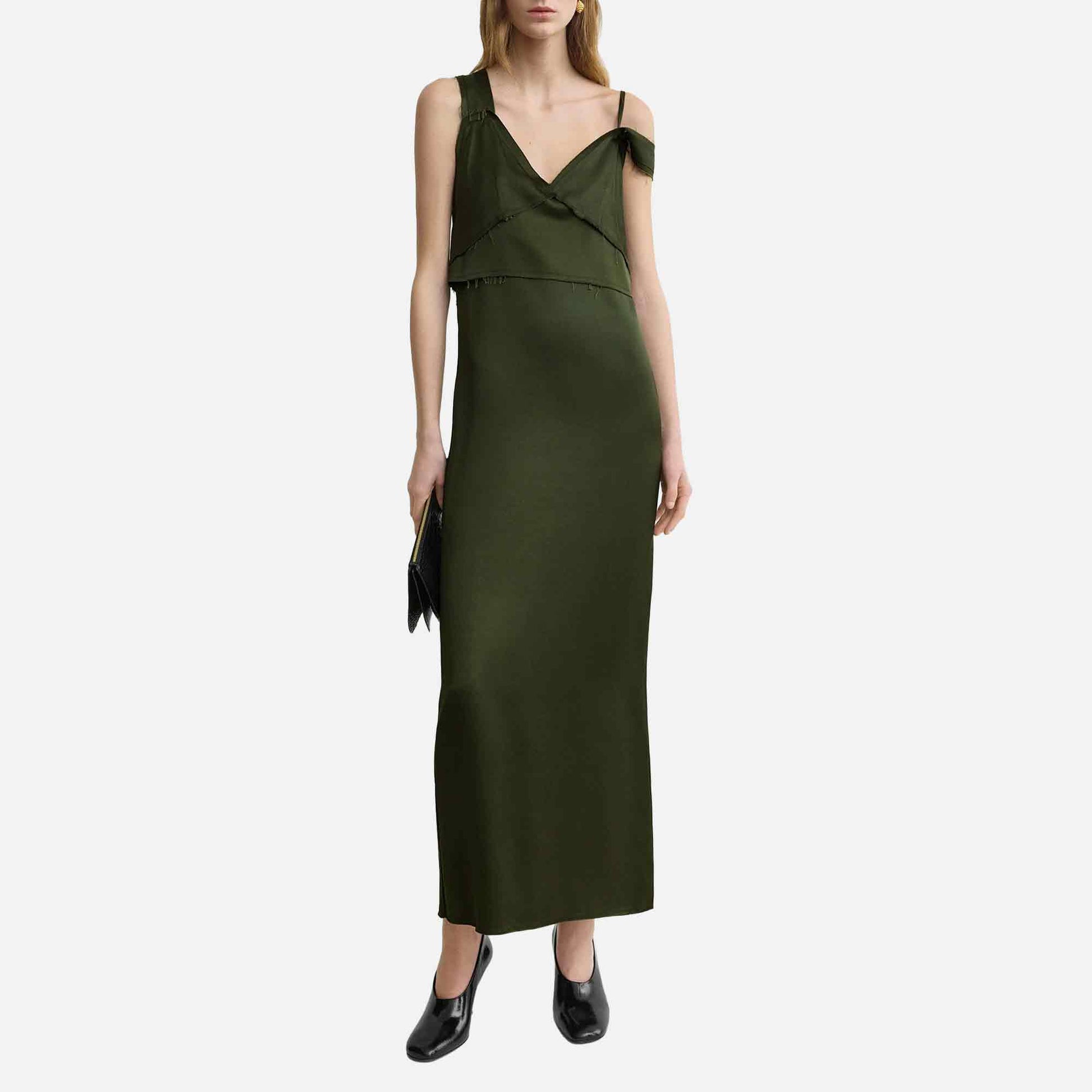 V-Neck Slip Dress Bottle Green