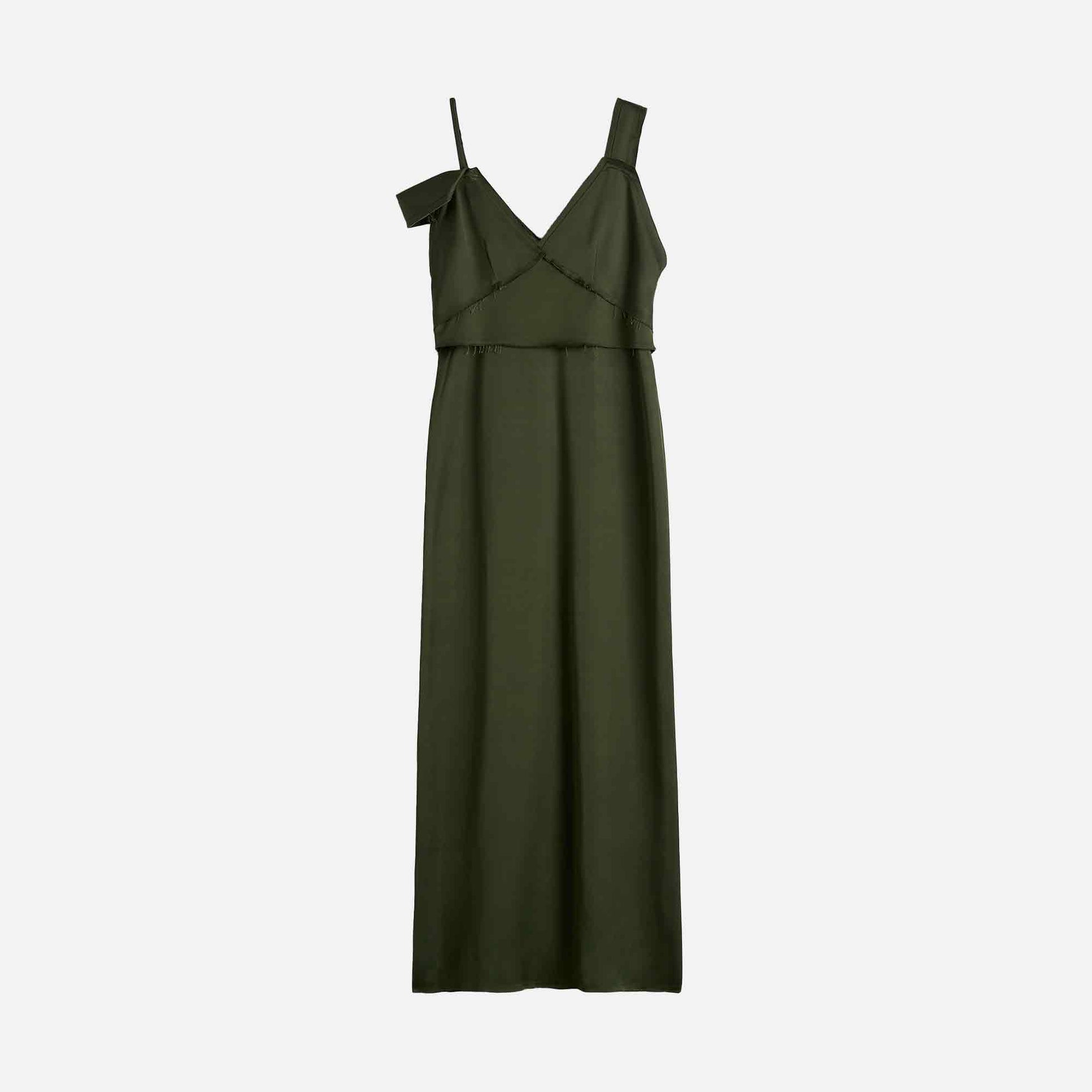 V-Neck Slip Dress Bottle Green