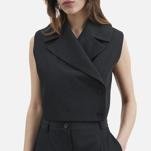 Viera Crinkled Linen Vest Black