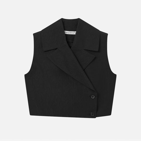 Viera Crinkled Linen Vest Black